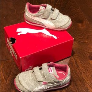 Girls silver and white glitz Puma sneakers